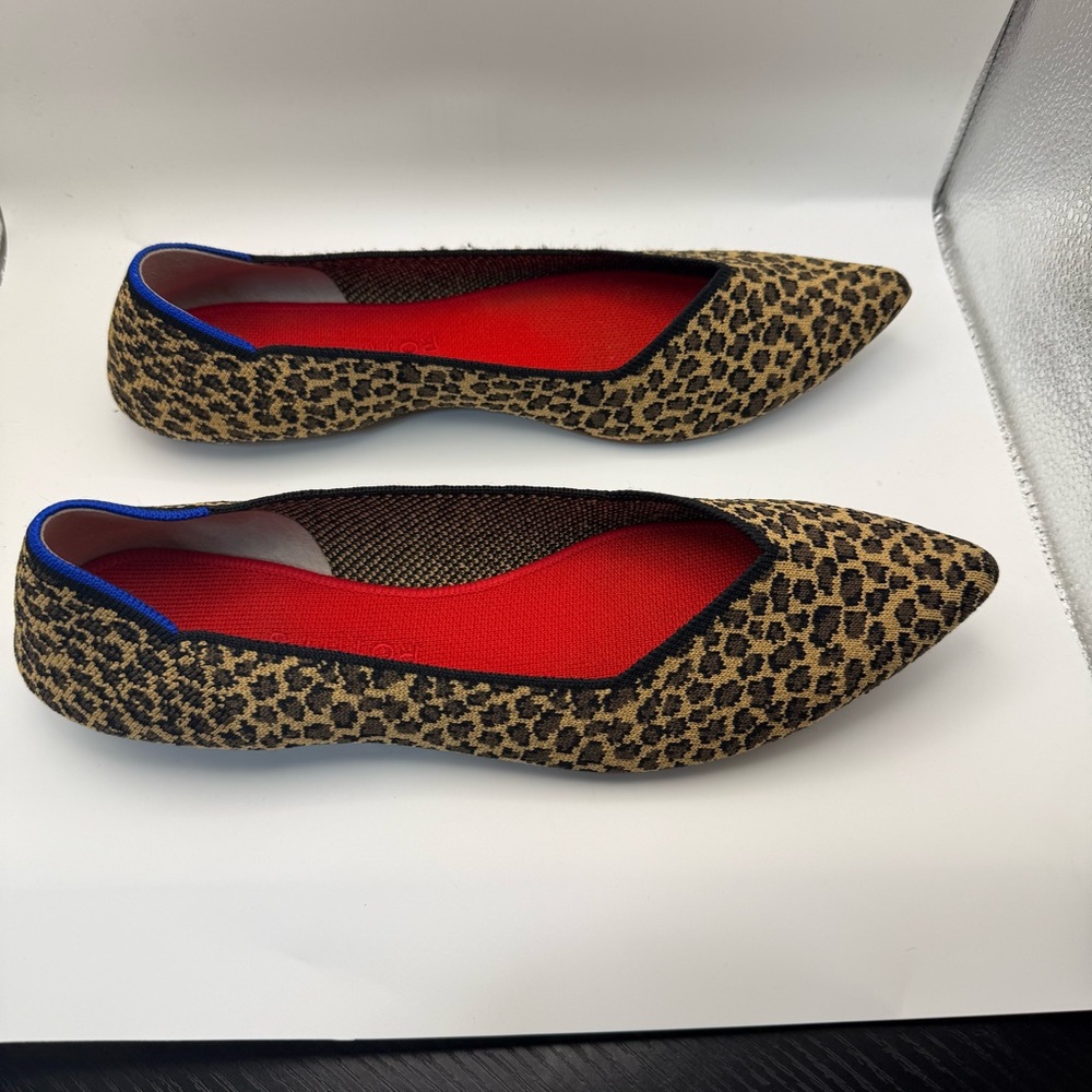 Rothy’s The Point Little Cat Leopard Knit Flats Women’s Size 12 Pointed Toe - Picture 2 of 12
